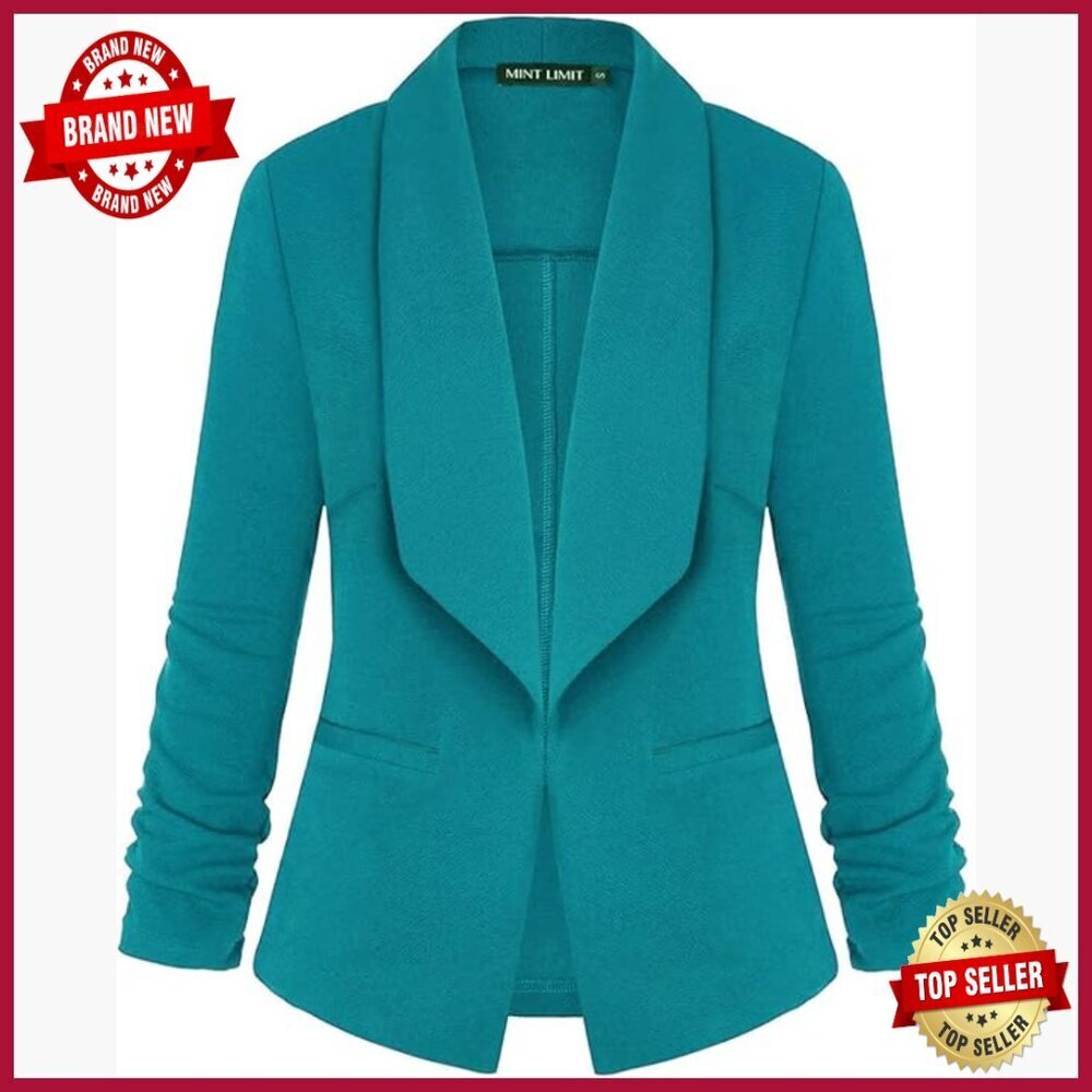 Women's 3/4 Sleeve Blazer Cardigan with Pockets for Work Office